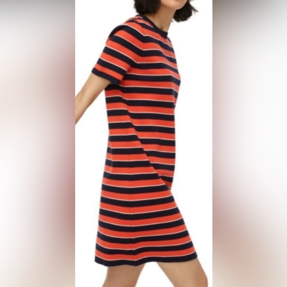 J Crew T-shirt dress, red and blue stripes, size S. Knee length. Cotton blend.